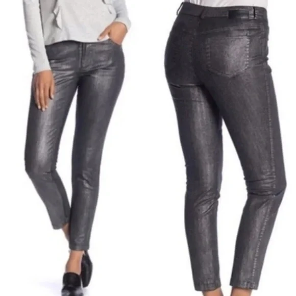 LAUNDRY by Shelli Segal Black Metallic Skinny Cropped Pants--EUC--8 - Picture 1 of 16